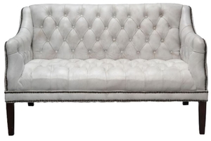 Casa Padrino Luxus Echtleder 2er Sofa Vintage Wei / Schwarz 135 x 79 x H. 84 cm - Chesterfield Wohnzimmermbel