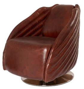 Casa Padrino Luxus Drehsessel Dunkelbraun / Silber 69 x 97 x H. 79 cm - Echtleder Sessel im Art Deco Design