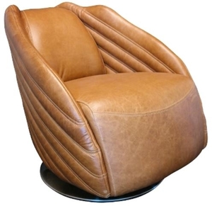 Casa Padrino Luxus Drehsessel Hellbraun / Silber 69 x 97 x H. 79 cm - Echtleder Sessel im Art Deco Design