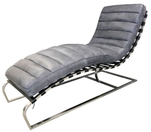 Casa Padrino Luxus Echtleder Lounge  Sessel / Liege Grau 140 x 59 x H. 82 cm - Leder Art Deco Relax Sessel