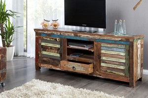 Casa Padrino Designer Sideboard Mehrfarbig  B.150 x H.60 x T.40 - Fernsehschrank - Kommode - Handgefertigt - Massivholz