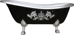 Pomps by Casa Padrino Luxus Badewanne Deluxe freistehend von Harald Glckler Schwarz / Silber 1470mm mit silberfarbenen Lwenfssen