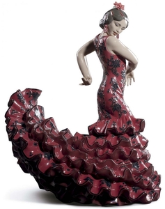 Casa Padrino Luxus Porzellan Skulptur Flamenco Frau Rot 27 x H. 47 cm - Handgefertigte Luxus Deko Figur - Limitierte Ausgabe