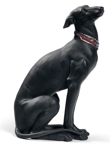 Casa Padrino Luxus Porzellan Skulptur Windhund Schwarz 11 x H. 30 cm - Handgefertigte & Handbemalte Luxus Deko Figur