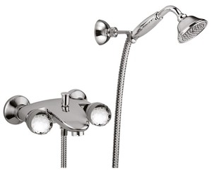 Luxus Badezimmer Duschgarnitur mit Swarovski Kristallglas Silber - Badewannen Dusch Armatur Brauseset 
