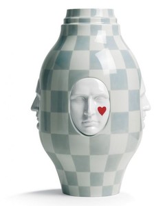 Casa Padrino Designer Porzellan Vase Wei / Grau  31 x H. 52 cm - Handgefertigte & Handbemalte Luxus Dekoration