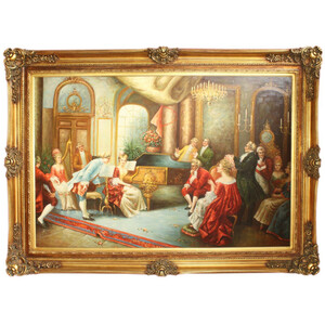 Riesiges Handgemaltes Barock l Gemlde Abend mit Klassischer Musik Gold Prunk Rahmen 225 x 165 x 10 cm - Massives Material