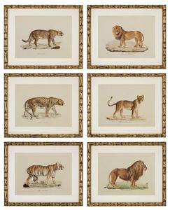 Casa Padrino Deko Bilder Set Lwen Tiger Jaguare Antik Gold 54 x H. 44 cm - Luxus Wanddekoration