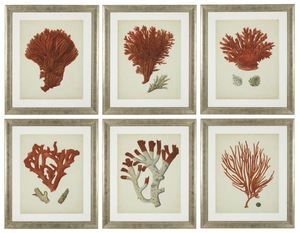 Casa Padrino Bilder / Kunstdruck 6er Set Korallen Antik Rot / Antik Silber 57,5 x H. 68 cm - Luxus Deko