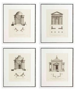 Casa Padrino Luxus Bilder / Kunstdruck 4er Set Architektur Wei 55 x H. 65 cm - Wohnzimmer Dekoration