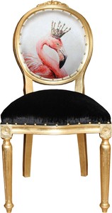 Casa Padrino Barock Luxus Esszimmer Stuhl ohne Armlehnen Flamingo mit Krone und mit Bling Bling Glitzersteinen - Designer Stuhl - Limited Edition