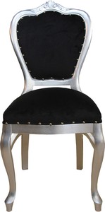 Casa Padrino Barock Luxus Damen Stuhl Schwarz / Silber - Damen Schminktisch Stuhl - Limited Edition