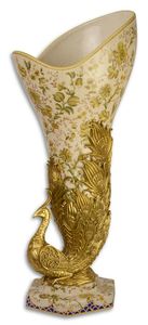 Casa Padrino Jugendstil Vase im Pfau Design Mehrfarbig / Gold 22 x 23,6 x H. 55,9 cm - Barock & Jugendstil Deko