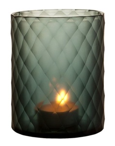 Casa Padrino Glas Teelichthalter / Windlicht Saphirfarben  13 x H. 16 cm - Luxus Teelichthalter mit Diamantenschliff