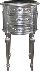Casa Padrino Barock Kommode / Beistelltisch Silber mit schwarzer Marmorplatte Hhe 72 cm, Durchmesser 41 cm - Nachttisch Konsole