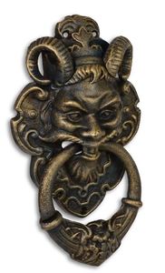 Casa Padrino Trklopfer Barock Devil Face Gusseisen  Messingfarben  32.7 cm - Antik Jugendstil Grnderzeit