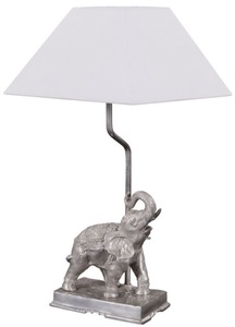 Casa Padrino Tischleuchte Bronze Elefant Versilbert 35 x 29 x H. 50 cm - Luxus Tischlampe mit weiem Lampenschirm