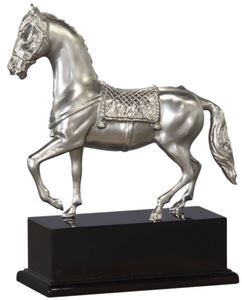 Casa Padrino Luxus Bronzefigur Pferd mit Holzsockel Silber / Antik Schwarz 31,5 x 12,5 x H. 37,3 cm - Versilberte Deko Figur 