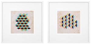 Casa Padrino Luxus Deko Bilder Set Geometrische Muster Mehrfarbig / Wei 85 x H. 85 cm - Kunstdrucke mit Holzrahmen