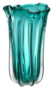 Casa Padrino Luxus Glas Vase / Blumenvase Trkis  19 x H. 34 cm - Deko Accessoires