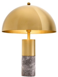Casa Padrino Luxus Tischleuchte Messingfarben / Grau  50 x H. 70 cm - Tischlampe mit rundem Metall Lampenschirm