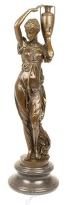 Casa Padrino Jugendstil Bronzefigur Frau mit Urne Bronze / Grau 21,5 x 21,5 x H. 74,5 cm - Elegante Dekofigur mit Marmorsockel 