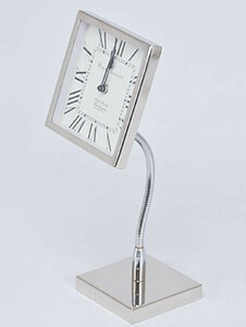 Casa Padrino Luxus Messing Tischuhr Silber 16 x 12 x H. 41 cm - Deko Accessoires