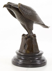 Casa Padrino Designer Adler Skulptur Bronze / Schwarz 21,1 x 12,1 x H. 20,6 cm - Luxus Bronzefigur Art Deco