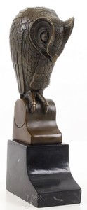 Casa Padrino Designer Bronze Skulptur Eule Bronze / Schwarz 11 x 6,7 x H. 25,3 cm - Luxus Bronzefigur 