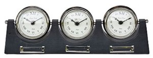 Casa Padrino Luxus 3er Tischuhr Silber / Schwarz 38 cm - Deko Uhr