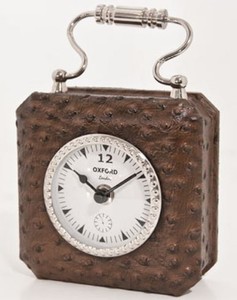 Casa Padrino Luxus Tischuhr Braun / Silber 7,5 x H. 7,5 cm - Dekorative Uhr im Handtaschen Design