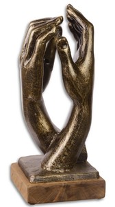 Casa Padrino Designer Gusseisen Skulptur Hnde Antik Gold / Schwarz / Naturfarben 17,4 x 18,4 x H. 39,9 cm - Luxus Deko Objekt
