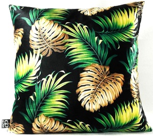 Casa Padrino Luxus Kissen San Francisco Palm Leaves Schwarz / Mehrfarbig 45 x 45 cm - Feinster Samtstoff - Wohnzimmer Deko Accessoires