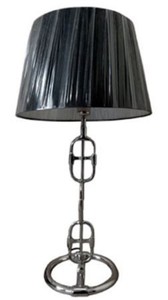 Casa Padrino Designer Tischleuchte Silber / Schwarz  25 x H. 58 cm - Luxus Lampe mit rundem Lampenschirm