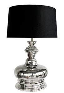 Casa Padrino Luxus Tischleuchte Silber / Schwarz  44 x H. 75 cm - Runde Messing Tischlampe mit Lampenschirm