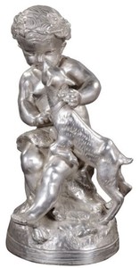 Casa Padrino Luxus Bronzefigur Engel mit Lamm Silber 21 x 20 x H. 38 cm - Deko Bronze Skulptur