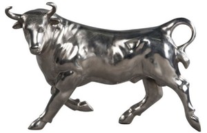 Casa Padrino Deko Bronzefigur Stier Silber 56 x 22 x H. 40 cm - Luxus Skulptur