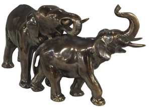 Casa Padrino Bronzefigur / Skulptur Elefanten Paar Bronze 26 x 9 x H. 13 cm - Luxus Dekofiguren
