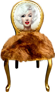 Casa Padrino Luxus Barock Esszimmer Stuhl Marilyn Monroe mit Kunstfell Gold - Handgefertigter Pop Art Designer Stuhl