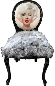 Casa Padrino Luxus Barock Esszimmer Stuhl Marilyn Monroe Grau / Schwarz 50 x 60 x H. 104 cm - Handgefertigter Pop Art Designer Stuhl mit Kunstfell - Barock Esszimmer Mbel