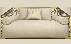 Casa Padrino Luxus 2er Sofa Elfenbeinfarben / Champagner-Gold 250 x 109 cm - Handgefertigtes Sofa mit Kissen - Wohnzimmer Sofa - Garten Sofa - Terrassen Sofa - Hotel Mbel - Luxus Qualitt