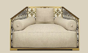 Casa Padrino Luxus Sessel Elfenbeinfarben / Champagner-Gold 135 x 109 cm - Handgefertigter Sessel mit Kissen - Wohnzimmer Sessel - Garten Sessel - Terrassen Sessel - Hotel Mbel - Luxus Qualitt