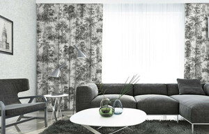 Casa Padrino Luxus Vorhang Set Dschungel Wei / Schwarz 250 x H. 290 cm - Bedruckte Leinen & Samt Vorhnge - senvorhnge - Schiebevorhnge - Wohnzimmer Schlafzimmer Vorhnge