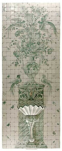 Casa Padrino Luxus Barock Wandbrunnen mit Fliesen Wandgemlde Wei / Grn - Handgefertigt & Handbemalt - Luxus Qualitt - Barock Hotel Garten Deko Accessoires
