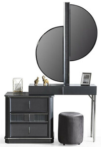 Casa Padrino Luxus Schlafzimmer Schminktisch Set Grau / Silber - 1 Schminkkommode mit Spiegel & 1 Hocker - Luxus Schlafzimmer Mbel