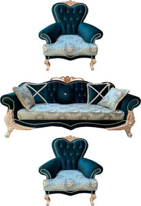 Casa Padrino Luxus Barock Wohnzimmer Set mit elegantem Blumenmuster und Glitzersteinen Trkis / Grn / Creme - 1 Sofa & 2 Sessel - Prunkvolle Barock Wohnzimmer Mbel
