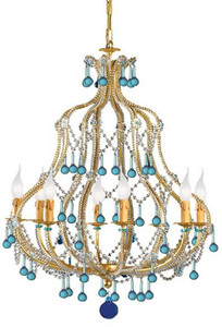 Casa Padrino Luxus Barock Kronleuchter Gold / Blau  64 x H. 80 cm - Prunkvoller Kronleuchter mit Murano Glas - Hotel & Restaurant Kronleuchter - Luxus Qualitt - Made in Italy