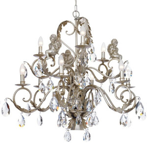 Casa Padrino Luxus Jugendstil Kronleuchter Silber  90 x H. 78 cm - Wohnzimmer Kronleuchter mit dekorativen Engelsfiguren und Swarovski Kristallglas - Luxus Qualitt - Made in Italy