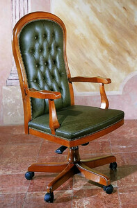 Casa Padrino Luxus Chesterfield Brostuhl Vintage Grn / Braun 59 x 65 x H. 116 cm - Hhenverstellbarer Schreibtischstuhl mit Echtleder - Chesterfield Brombel - Luxus Qualitt - Made in Italy