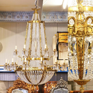 Majesttischer Casa Padrino Luxus Barock Kronleuchter Gold 90 x H 140 cm - Schloss Lster - Versailles Antik Stil 